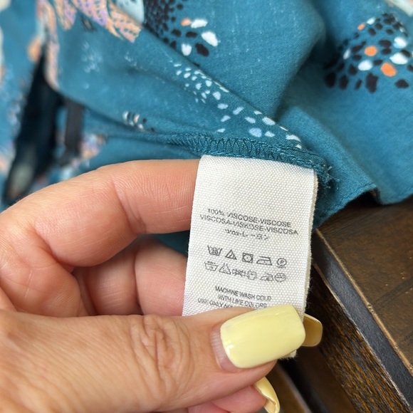 Free People Teal Floral Tuscan Dreams tunic mini dress / tunic top long sleeve M - Picture 12 of 16